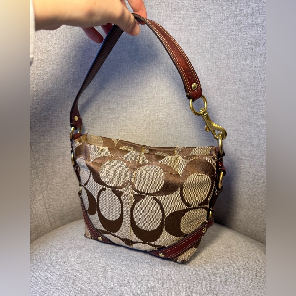 Vintage❤️ Coach Carly Signature Mini Bag in Khaki and Plum